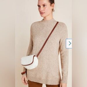 Anthropologie Welford Tunic Sweater Mock Neck Beige‎ Women’s Medium Neutral Cozy